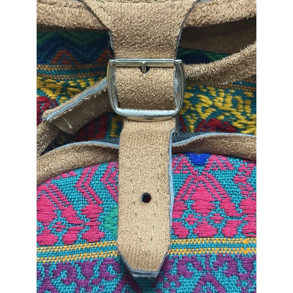 Multicolor Geometric Bohemian Backpack Drawstring Buckle Zip Pockets Women's